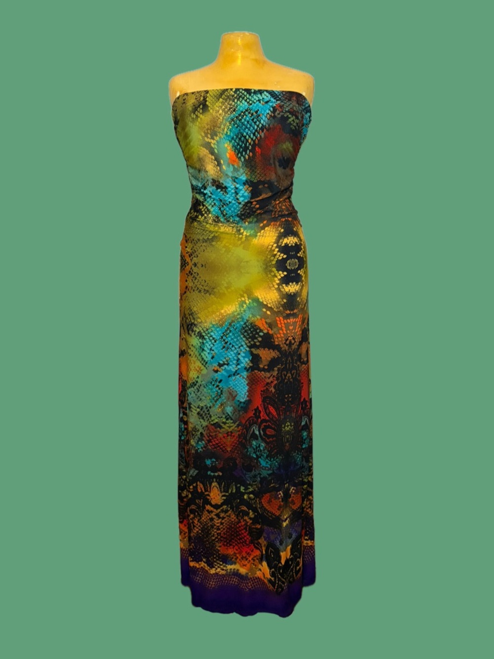 🐍🔮Vintage Y2K Multicolor Python Snake Print Strapless Tube Maxi Dress🔮🐍